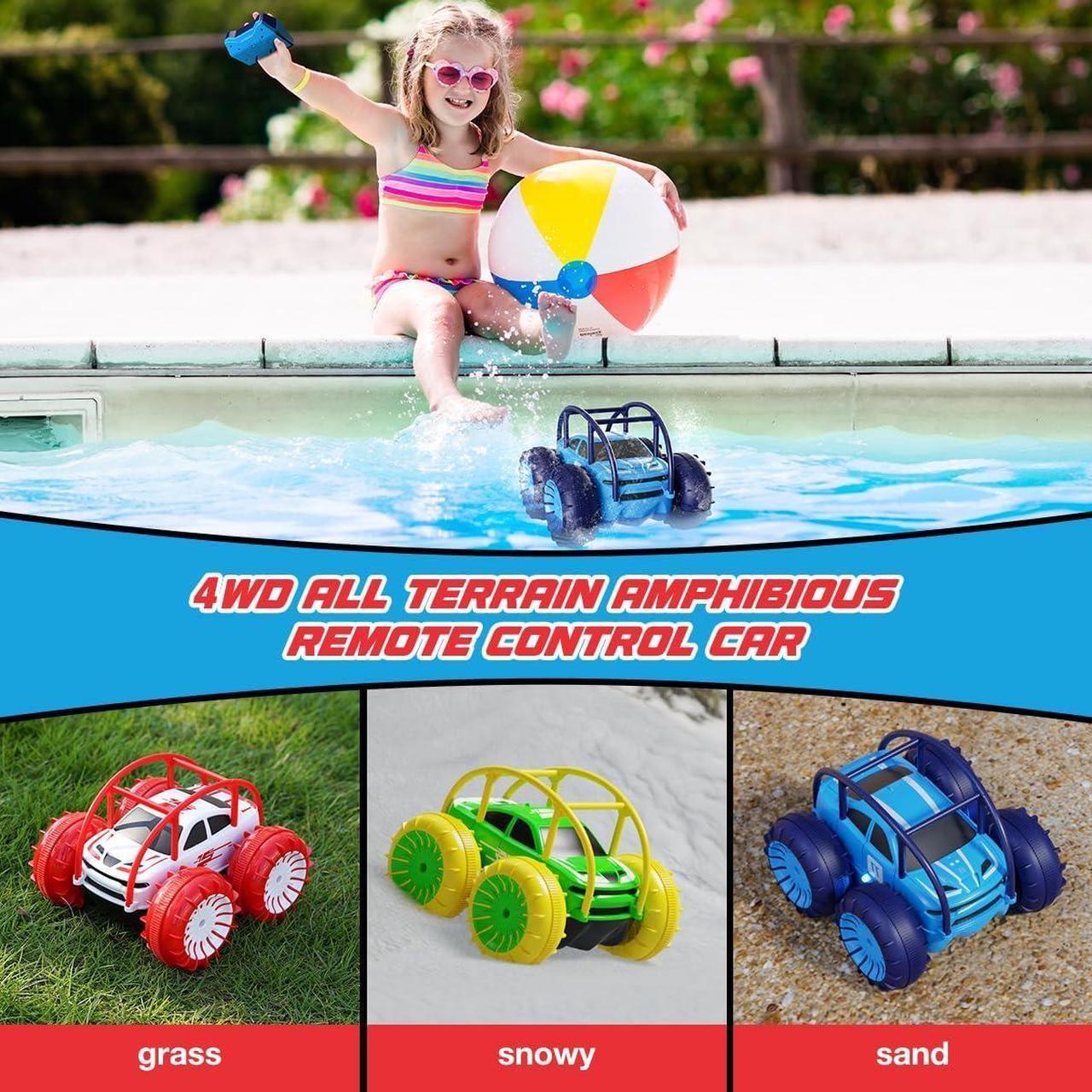 Alt view image 5 of 6 - Amphibious Remote Control Car, Rechargeable Direct Charging RC Cars 360° Flip Waterproof RC Stunt Car 2.4Ghz 15KM/H 4WD All Terrain Car Toy Xmas Gift for Boys and Girls