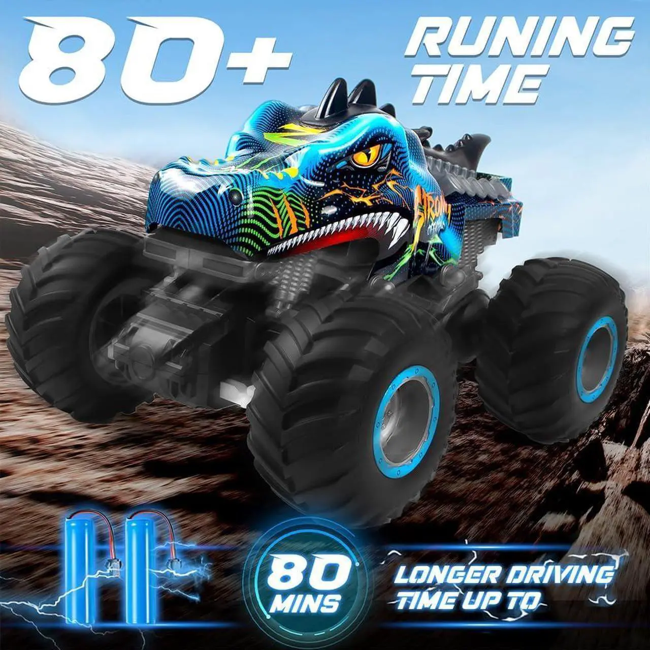 Alt view image 4 of 7 - Remote Control Dinosaur Car, 2.4GHz All Terrain Remote Control Monster Truck, RC Dinosaur Monster Car, Spray Music Monster Truck RC Cars for Boys 4-7 8-12 and Girls