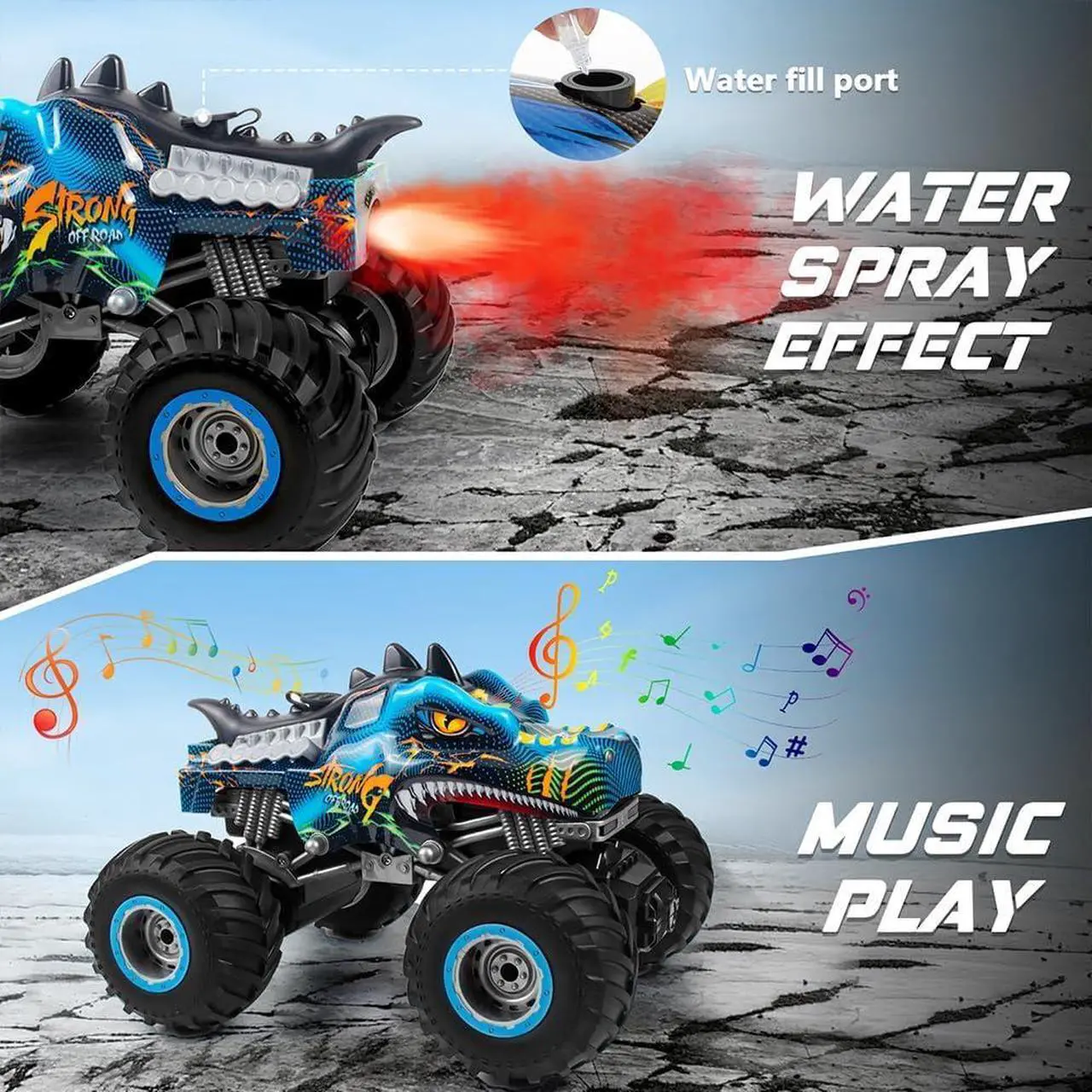 Alt view image 5 of 7 - Remote Control Dinosaur Car, 2.4GHz All Terrain Remote Control Monster Truck, RC Dinosaur Monster Car, Spray Music Monster Truck RC Cars for Boys 4-7 8-12 and Girls