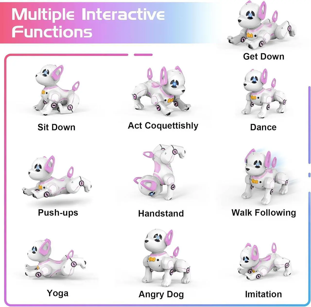 Alt view image 2 of 7 - Remote Control Robot Dog Toy, RC Dog Programmable Smart Interactive Robotic Pets, RC Stunt Robot Toys Dog Imitates Animals Follow Functions for Boys Girls Toy RC Car Robot Dog Pink