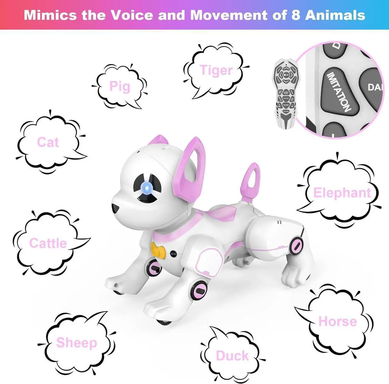 Alt view image 5 of 7 - Remote Control Robot Dog Toy, RC Dog Programmable Smart Interactive Robotic Pets, RC Stunt Robot Toys Dog Imitates Animals Follow Functions for Boys Girls Toy RC Car Robot Dog Pink