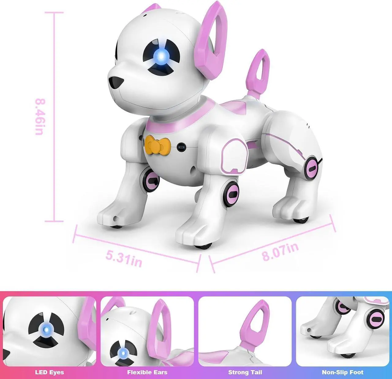 Alt view image 6 of 7 - Remote Control Robot Dog Toy, RC Dog Programmable Smart Interactive Robotic Pets, RC Stunt Robot Toys Dog Imitates Animals Follow Functions for Boys Girls Toy RC Car Robot Dog Pink