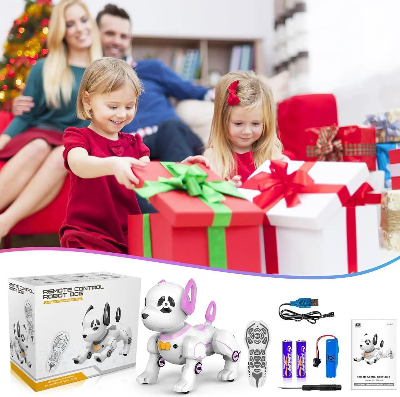 Alt view image 7 of 7 - Remote Control Robot Dog Toy, RC Dog Programmable Smart Interactive Robotic Pets, RC Stunt Robot Toys Dog Imitates Animals Follow Functions for Boys Girls Toy RC Car Robot Dog Pink