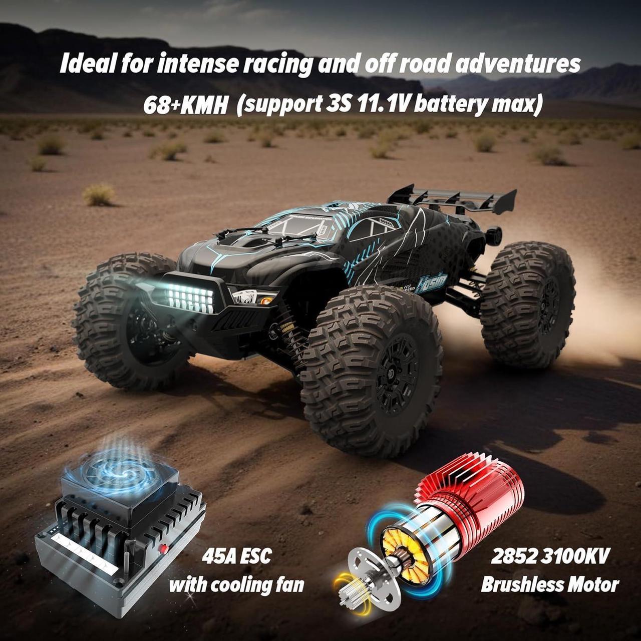 Alt view image 2 of 6 - Hosim 1:10 Brushless RC Cars for Adults, 68+KMH Remote Control Car Fast, 4WD All Terrain Rc Trucks Off Road Waterproof Hobby Grade Large Racing Buggy Toy Gift Monster Trucks-Upgradeable to 3S Battery