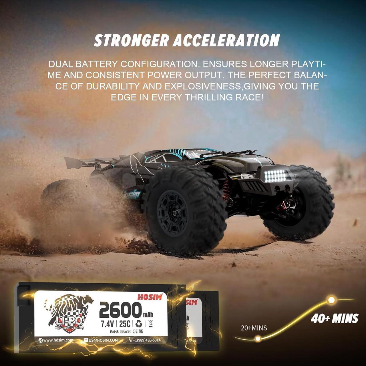 Alt view image 4 of 6 - Hosim 1:10 Brushless RC Cars for Adults, 68+KMH Remote Control Car Fast, 4WD All Terrain Rc Trucks Off Road Waterproof Hobby Grade Large Racing Buggy Toy Gift Monster Trucks-Upgradeable to 3S Battery