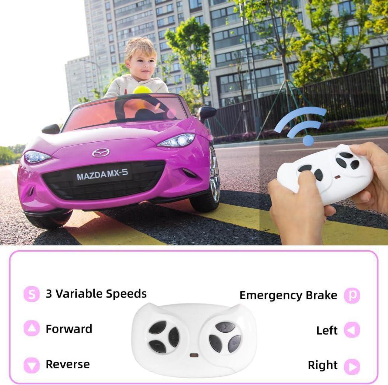 Alt view image 2 of 7 - 12V Ride on Car, Licensed Mazda MX-5 Electric Car for Kids, 12V Ride on Toys, Kids Cars with Parent Remote Control, Lights, Music-Pink