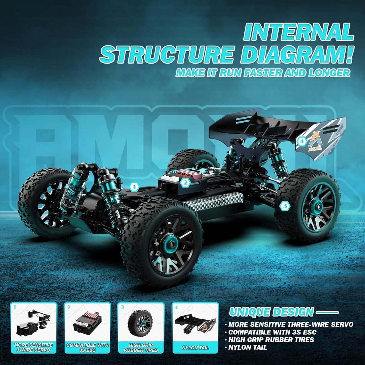 Alt view image 5 of 6 - AMORIL 1:14 Fast RC Cars for Adults,Max 70+KMH Hobby Remote Control Car,4X4 Monster Truck Racing Buggy,Electric Vehicle Toy for Kids with Oil Shocks,Metal Parts