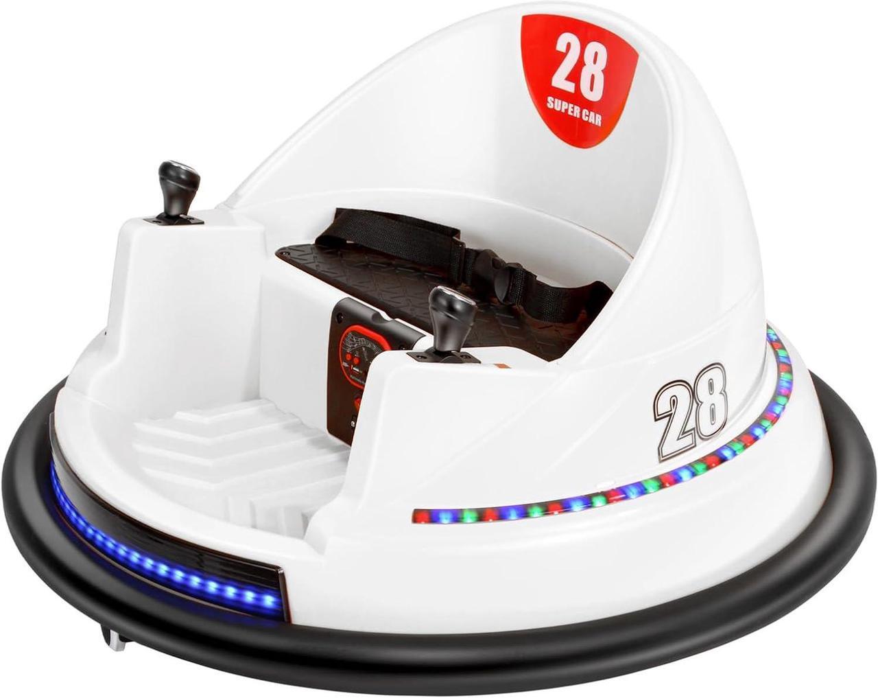 Main image of Kids Race Toy 6V Electric Ride On Bumper Car Vehicle Remote Control 360 Spin DIY Numbers 00-99 ASTM-Certified Dark White