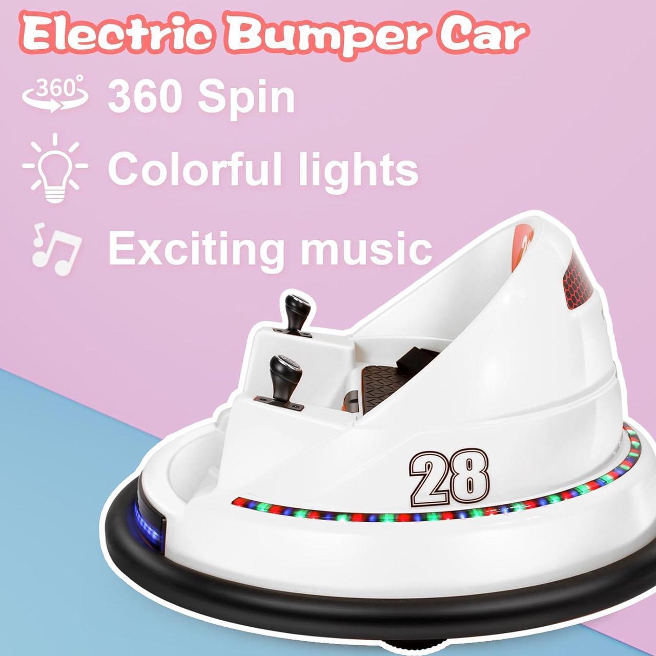 Alt view image 5 of 6 - Kids Race Toy 6V Electric Ride On Bumper Car Vehicle Remote Control 360 Spin DIY Numbers 00-99 ASTM-Certified Dark White