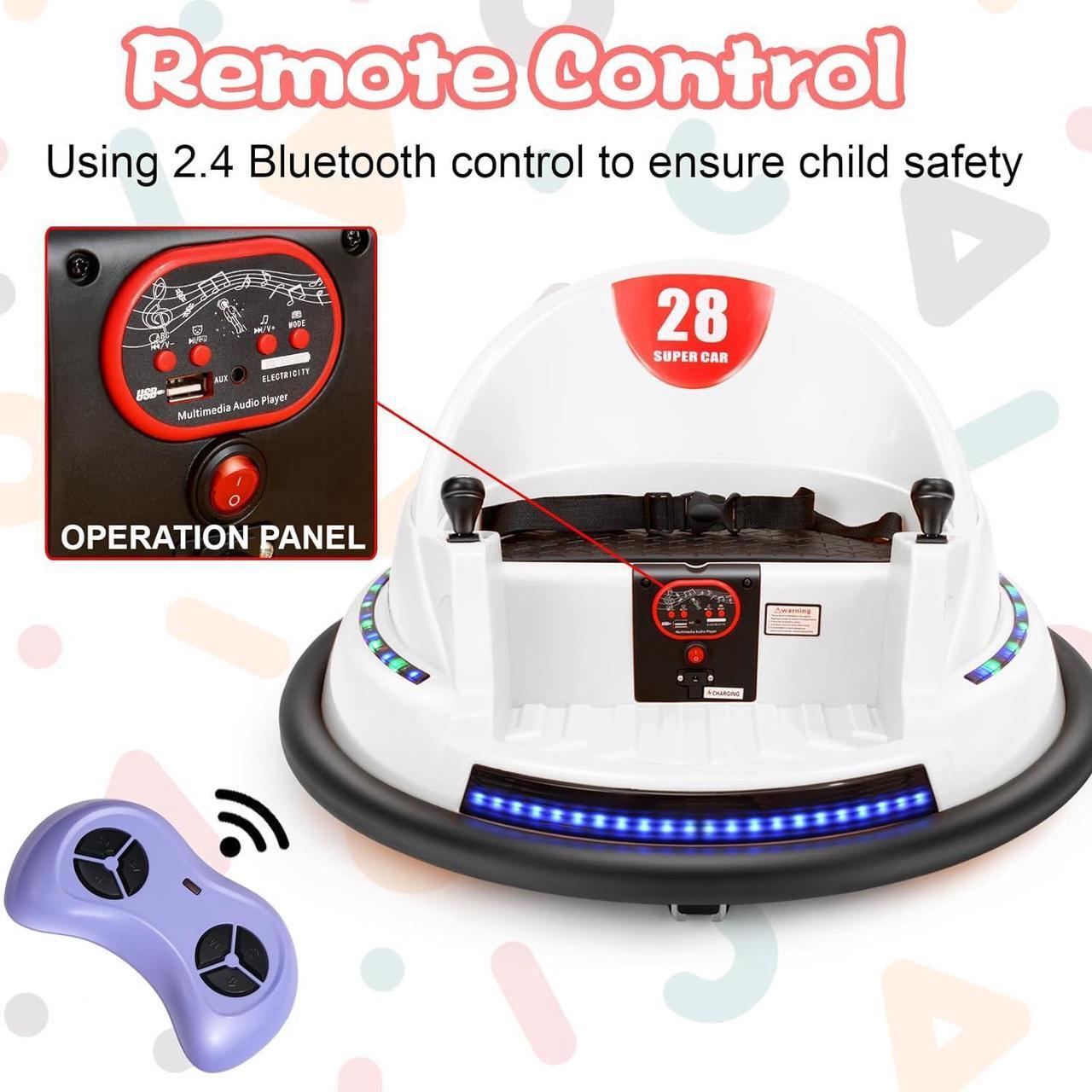 Alt view image 6 of 6 - Kids Race Toy 6V Electric Ride On Bumper Car Vehicle Remote Control 360 Spin DIY Numbers 00-99 ASTM-Certified Dark White