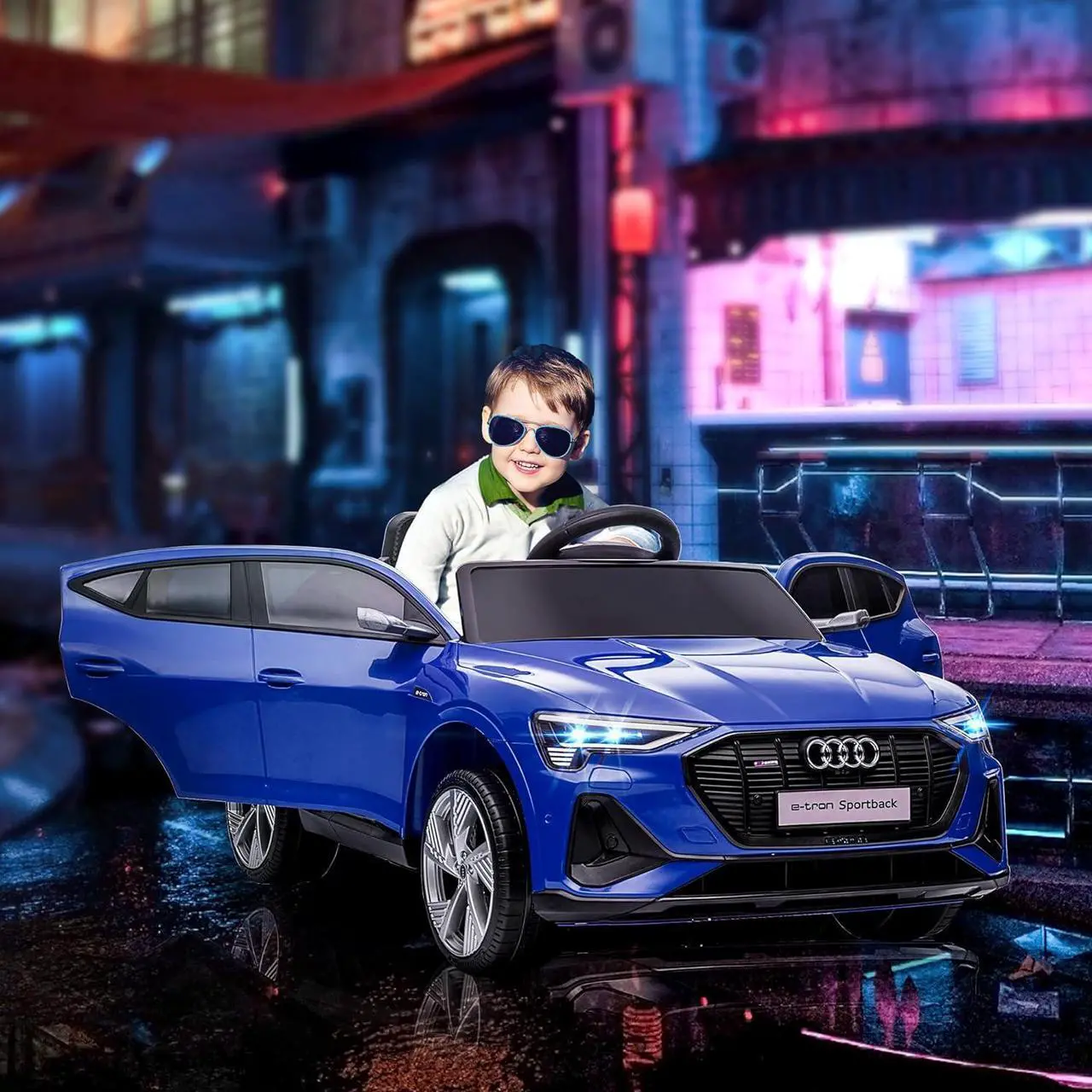 Alt view image 2 of 7 - Aosom 12V Kids Electric Ride On Car, Audi E-tron, Battery Powered Toy with Parent Remote Control, Suspension System, Auxiliary Wheels, LED Lights, Music and Horn, MP3 Player, Dark Blue