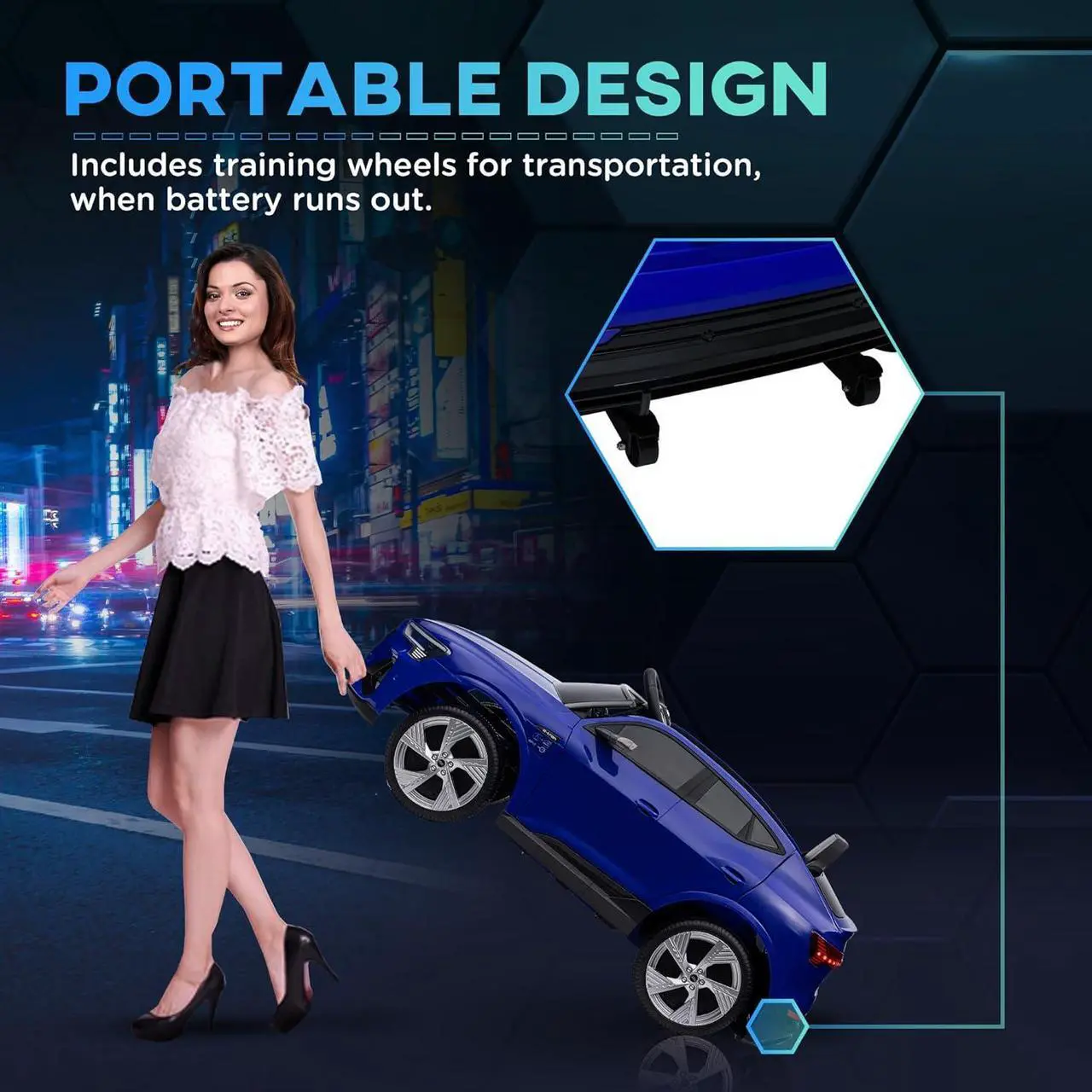 Alt view image 6 of 7 - Aosom 12V Kids Electric Ride On Car, Audi E-tron, Battery Powered Toy with Parent Remote Control, Suspension System, Auxiliary Wheels, LED Lights, Music and Horn, MP3 Player, Dark Blue