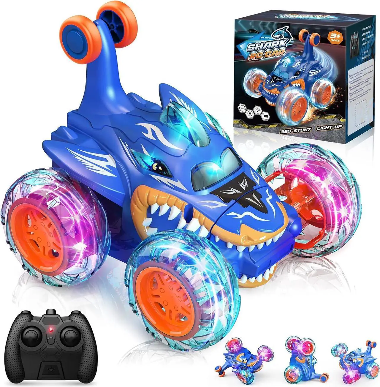 Main image of RC Car Toys for Boys 3+: Shark Remote Control Cars for 4 5 6 7 8 9 10 Year Old Boy Gifts 360°Rolling Twister with Lights Cool Outdoor Toy Birthday Gift for Kids Age 4-8 Toddler Monster Truck