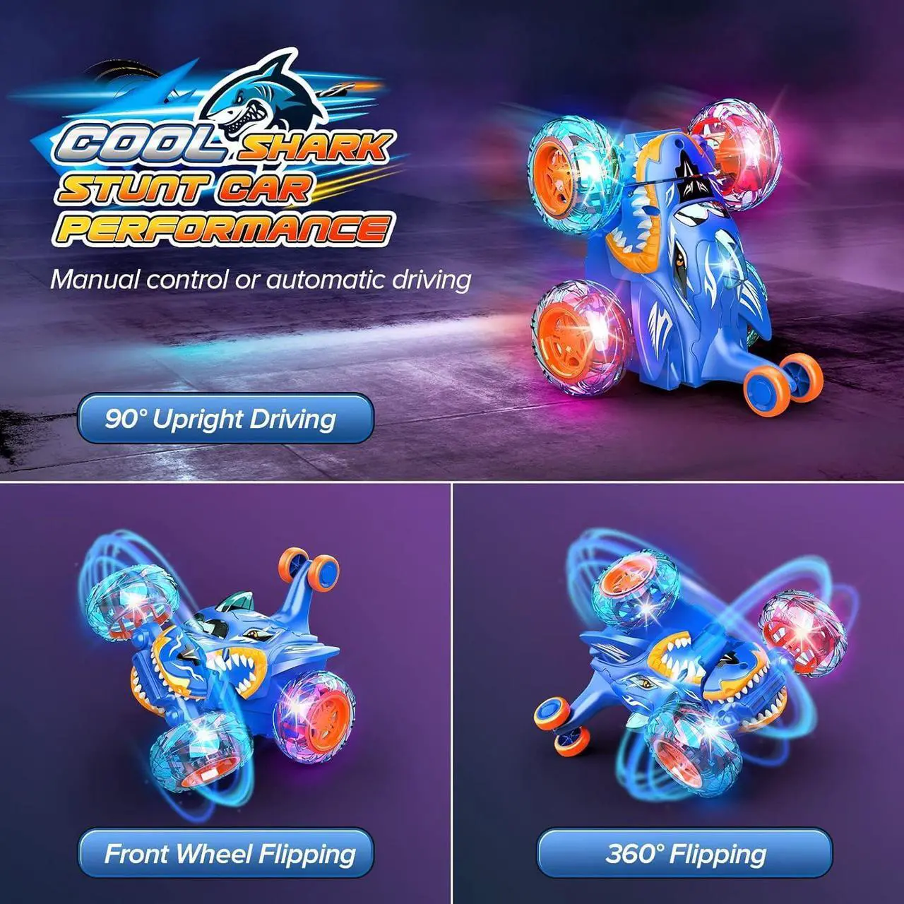 Alt view image 2 of 7 - RC Car Toys for Boys 3+: Shark Remote Control Cars for 4 5 6 7 8 9 10 Year Old Boy Gifts 360°Rolling Twister with Lights Cool Outdoor Toy Birthday Gift for Kids Age 4-8 Toddler Monster Truck