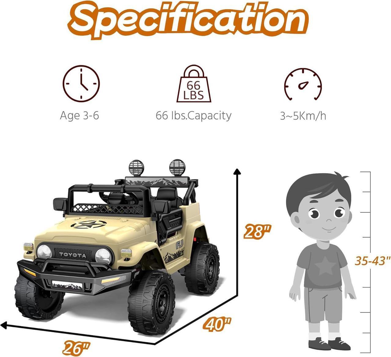 Alt view image 7 of 7 - Kids car Electric car for Kids- Kids Jeep Remote Control Ride on car for Toddlers 12v Ride on Toys Children's Khaki