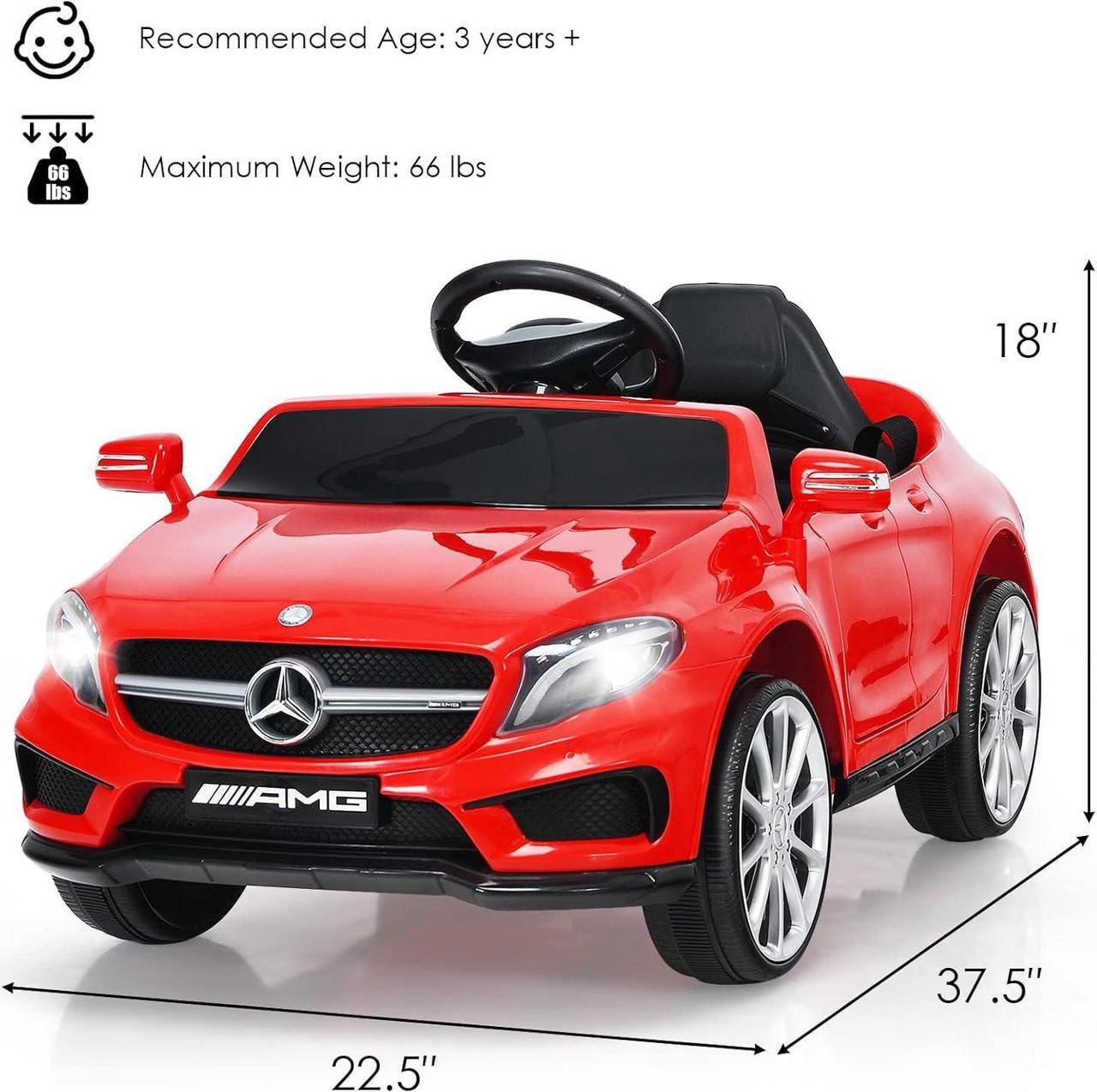 Alt view image 7 of 7 - OLAKIDS Kids Ride On Car with Remote Control, 12V Licensed Mercedes Benz GLA45 Electric Vehicle for Toddlers, Battery Powered Toy with Music, USB, MP3, 2 Speeds, Wheels Suspension, LED Lights (Red)
