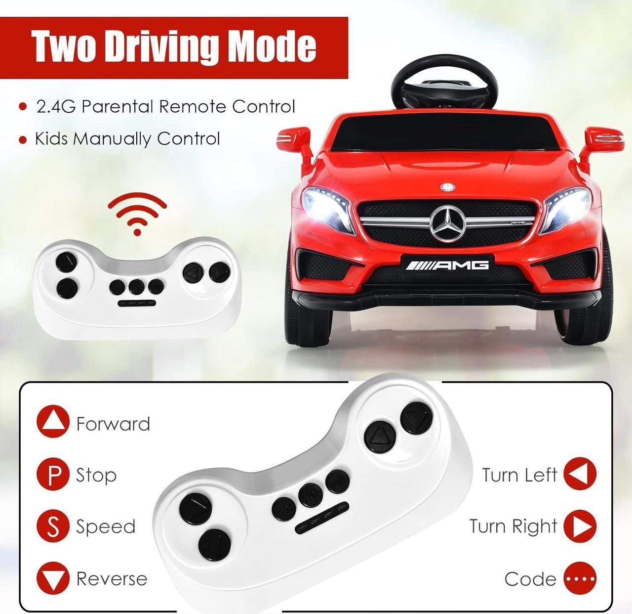 Alt view image 4 of 7 - OLAKIDS Kids Ride On Car with Remote Control, 12V Licensed Mercedes Benz GLA45 Electric Vehicle for Toddlers, Battery Powered Toy with Music, USB, MP3, 2 Speeds, Wheels Suspension, LED Lights (Red)