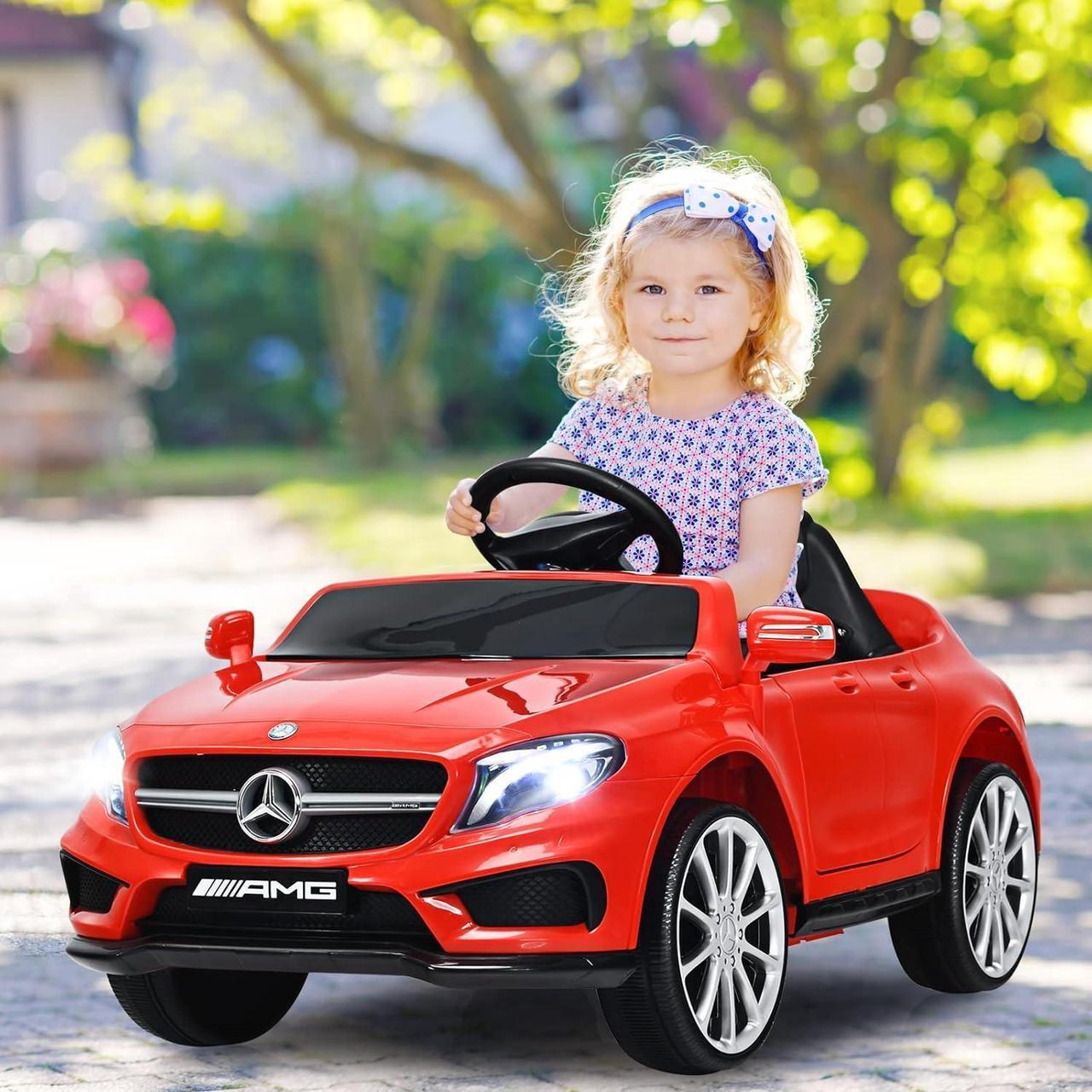 Alt view image 2 of 7 - OLAKIDS Kids Ride On Car with Remote Control, 12V Licensed Mercedes Benz GLA45 Electric Vehicle for Toddlers, Battery Powered Toy with Music, USB, MP3, 2 Speeds, Wheels Suspension, LED Lights (Red)