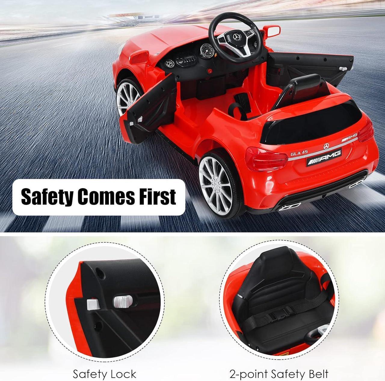 Alt view image 6 of 7 - OLAKIDS Kids Ride On Car with Remote Control, 12V Licensed Mercedes Benz GLA45 Electric Vehicle for Toddlers, Battery Powered Toy with Music, USB, MP3, 2 Speeds, Wheels Suspension, LED Lights (Red)