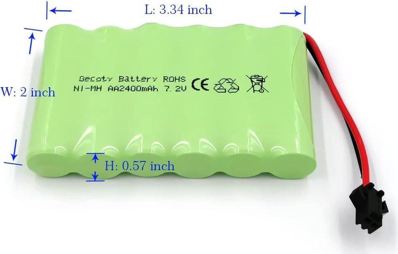 Alt view image 3 of 6 - Ni-MH Battery Pack,Upgrade 7.2V 2400mAh Recharge AA Battery Pack with Standard Charge Cable,SM 2P Plug for RC Car,Truck,Tank, Boat,High Capacity Remote Control Car Battery