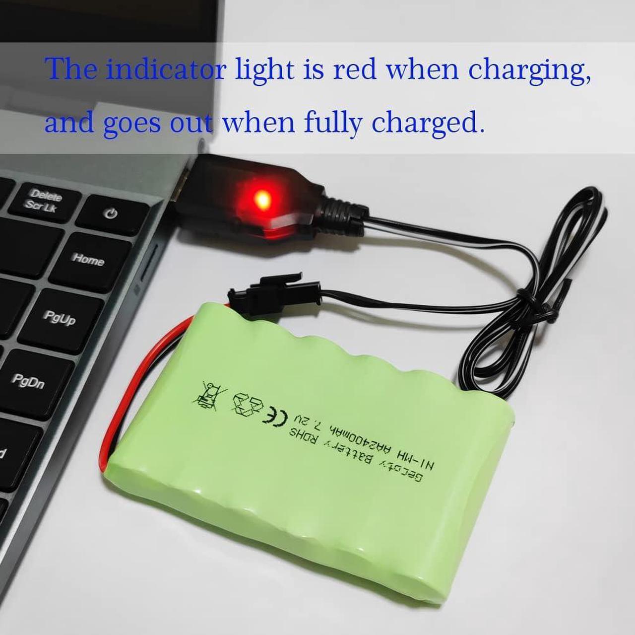 Alt view image 6 of 6 - Ni-MH Battery Pack,Upgrade 7.2V 2400mAh Recharge AA Battery Pack with Standard Charge Cable,SM 2P Plug for RC Car,Truck,Tank, Boat,High Capacity Remote Control Car Battery