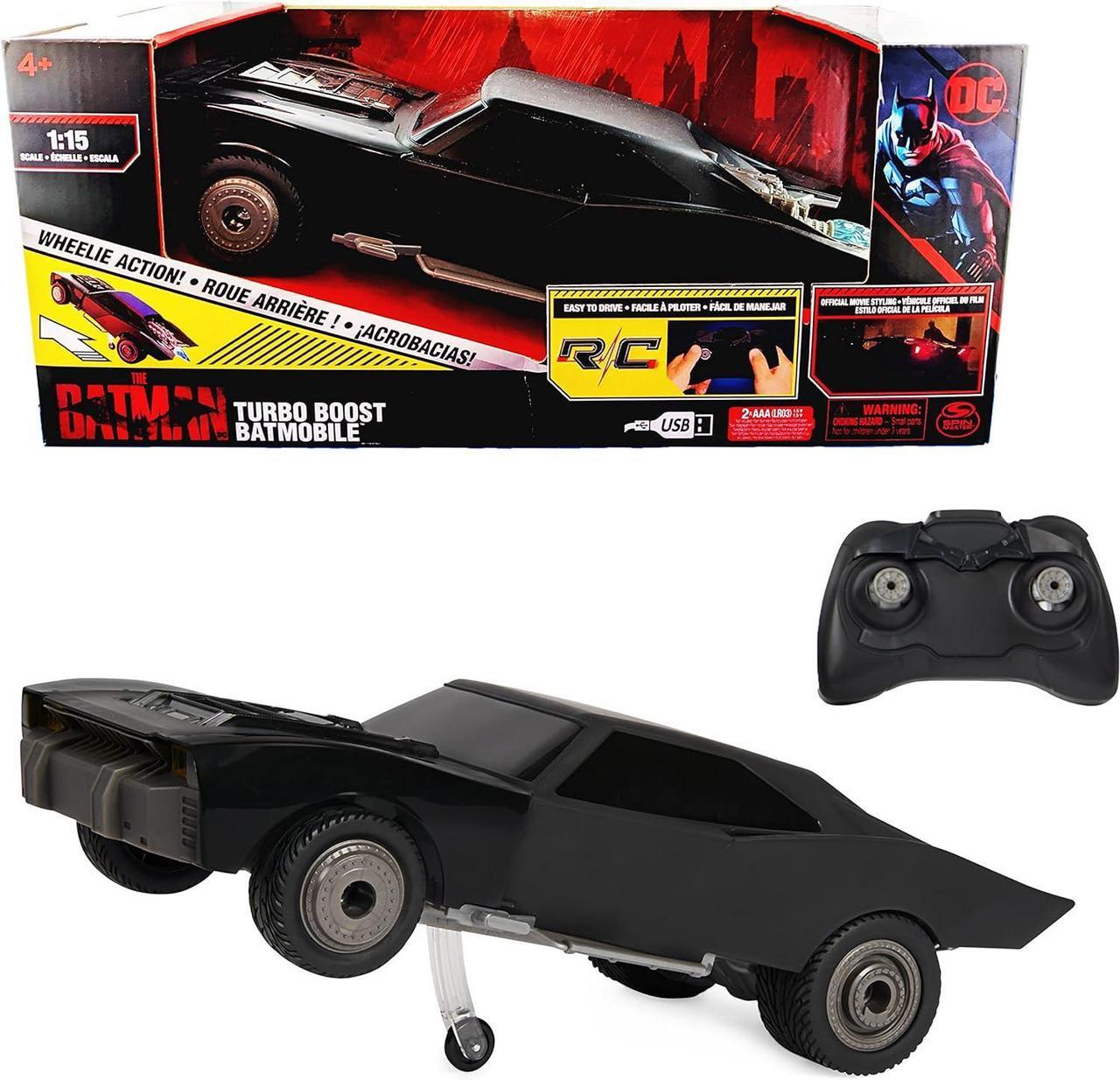 Main image of DC Comics, The Batman Turbo Boost Batmobile, Remote Control Car with Official Batman Movie Styling Kids Toys for Boys and Girls Ages 4 and Up