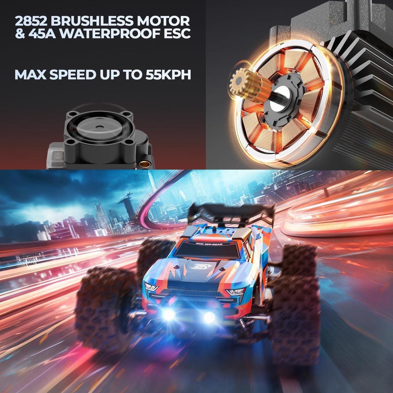 Alt view image 2 of 6 - BEZGAR HP141 Fast RC Cars for Adults - Max 50MPH Brushless RC Car, RC Trucks 4x4 Offroad Waterproof, 1:14 Scale RC Monster Trucks, Hobby Off Road RC Electric Car, Remote Control Cars for Adults