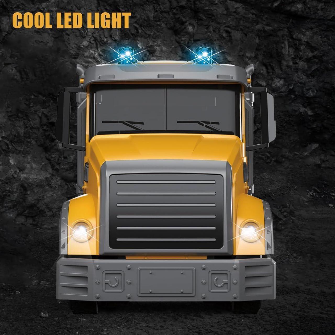 Alt view image 3 of 7 - Remote Control Crane Truck Toy, RC Crane Truck 7 Channel 1:24 Construction Vehicles Toyswith One-Touch Lift Sounds & Lights, Two Rechargeable Batteries, Kids Cranes Toy for Boy Gift