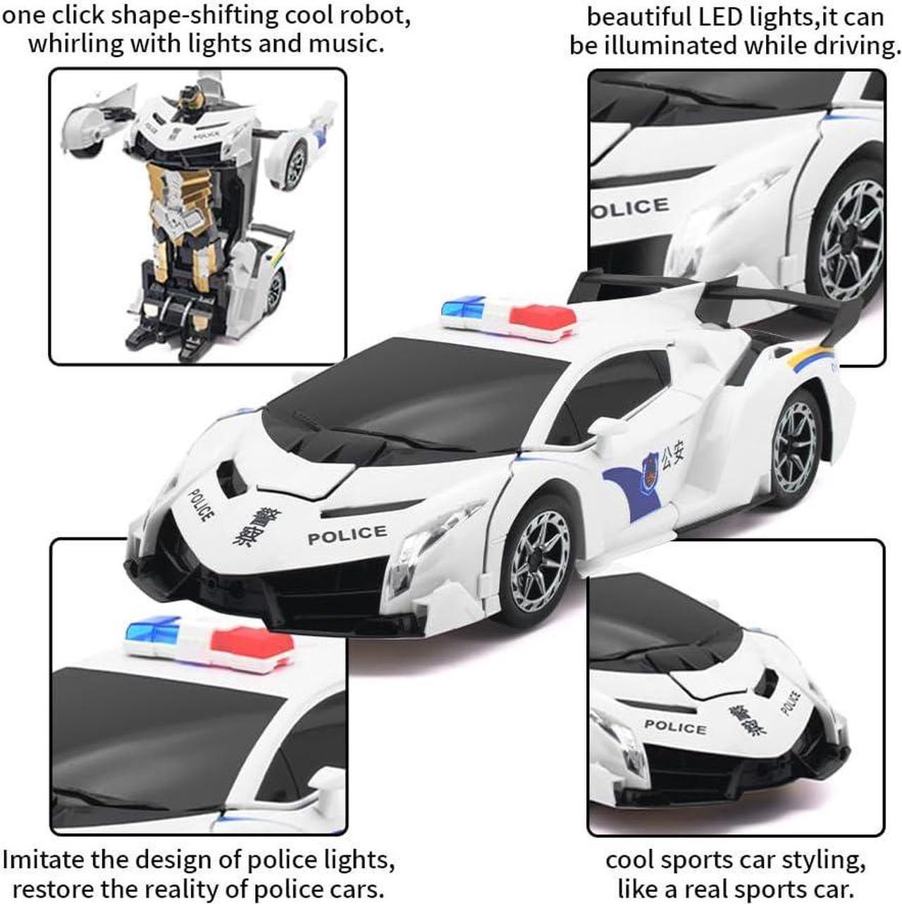 Alt view image 2 of 7 - Transform Remote Control Car, 1:12 Scale Police Car Toy, One Button Deformation & Gesture Sensing Robot Car, Transforming Toys with Light Music 360° Drift, RC Cars for Boys Age 8-12