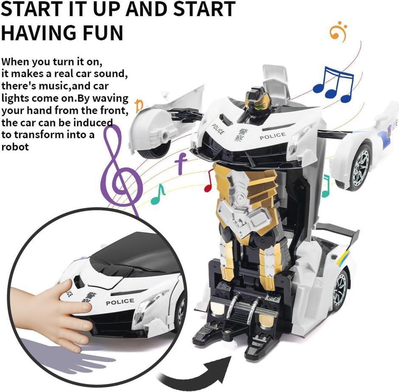 Alt view image 3 of 7 - Transform Remote Control Car, 1:12 Scale Police Car Toy, One Button Deformation & Gesture Sensing Robot Car, Transforming Toys with Light Music 360° Drift, RC Cars for Boys Age 8-12