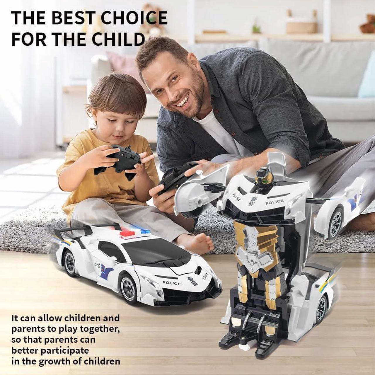 Alt view image 5 of 7 - Transform Remote Control Car, 1:12 Scale Police Car Toy, One Button Deformation & Gesture Sensing Robot Car, Transforming Toys with Light Music 360° Drift, RC Cars for Boys Age 8-12