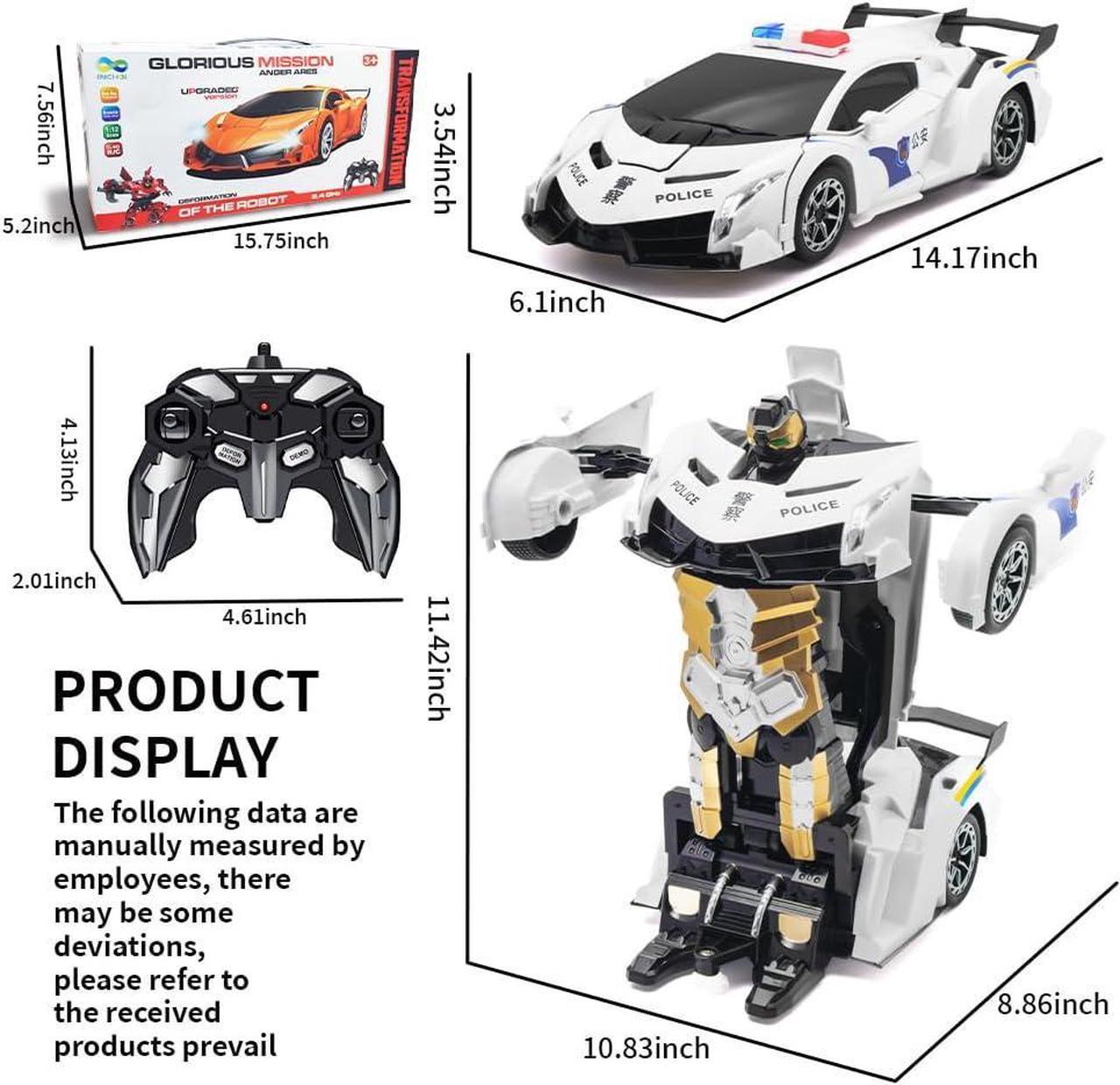 Alt view image 7 of 7 - Transform Remote Control Car, 1:12 Scale Police Car Toy, One Button Deformation & Gesture Sensing Robot Car, Transforming Toys with Light Music 360° Drift, RC Cars for Boys Age 8-12