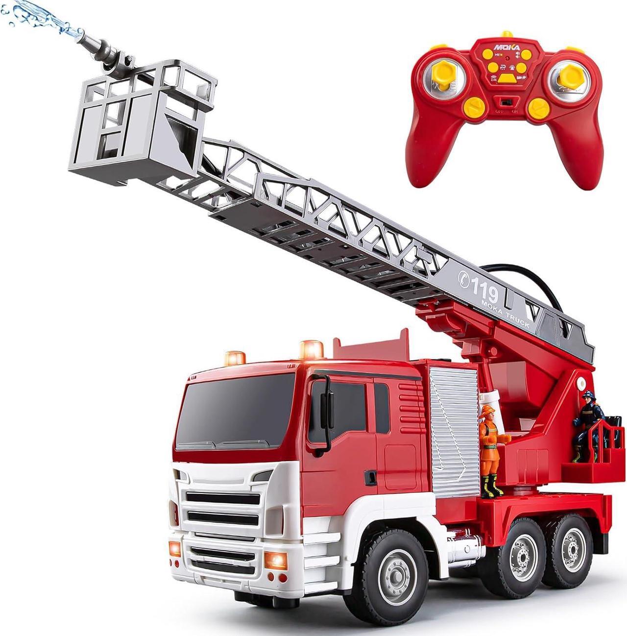Main image of 13 Channel RC Fire Truck Toy, 2.4G Remote Control Fire Truck with Lights, Siren Sounds, Water Spraying, 1:18 Large RC Firetruck Car for Kids Boys 16.5"