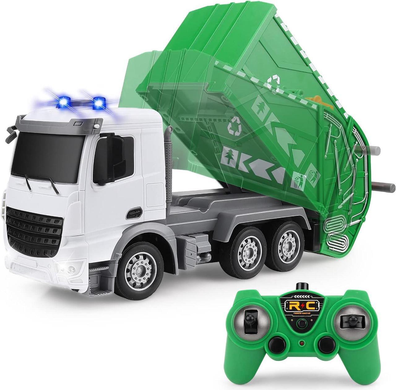 Main image of 2.4Ghz Remote Control Garbage Truck Toys, RC Trash Truck Toys for Boys with Trash Bin Real Lights, 1/24 Scale 6 Channel Rechargeable Recycling Truck Gift for Kids