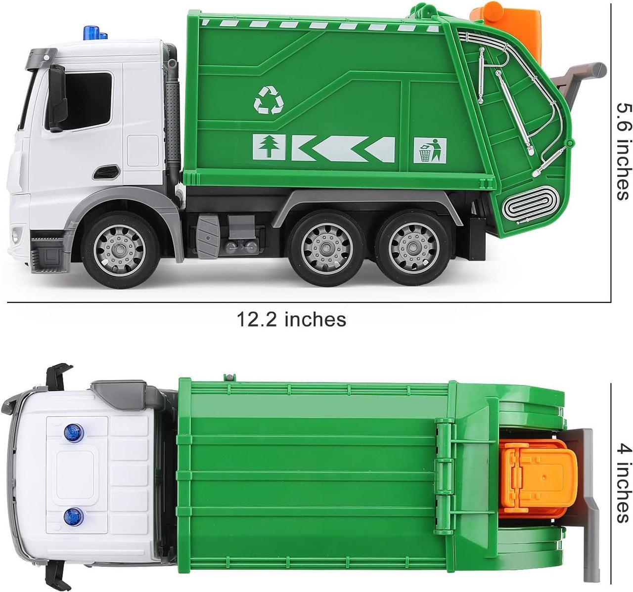 Alt view image 4 of 6 - 2.4Ghz Remote Control Garbage Truck Toys, RC Trash Truck Toys for Boys with Trash Bin Real Lights, 1/24 Scale 6 Channel Rechargeable Recycling Truck Gift for Kids