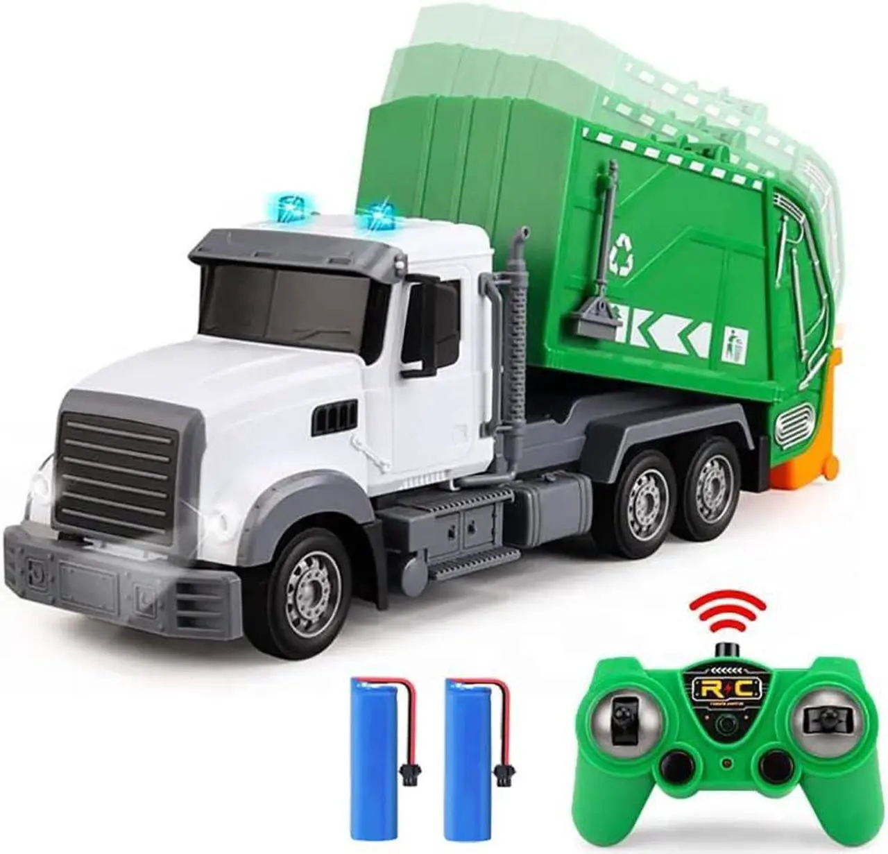 Main image of 2.4G RC Garbage Truck Toy with Lights - 6 Channel Remote Control Waste Management Garbage Truck with 2 Rechargeable Batteries, Kids Recycling Trash Toys, Excellent Xmas Gifts for Boys Girls 3-8