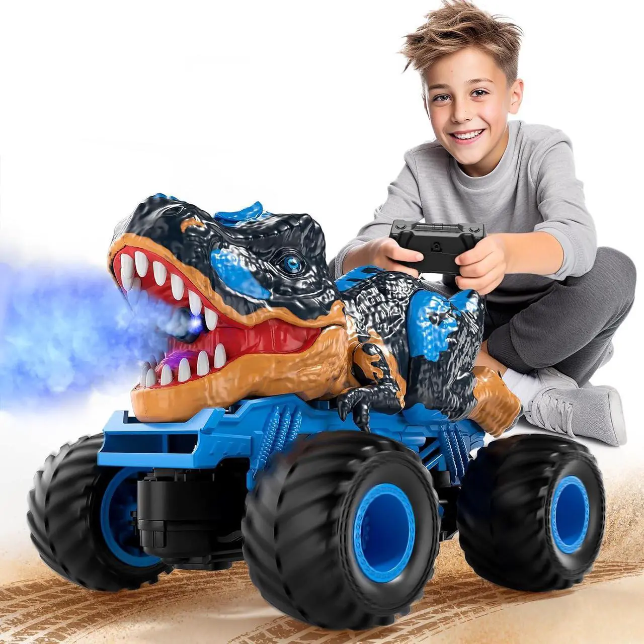 Main image of 2.4Ghz Remote Control Dinosaur Truck for Kids 3 4 5 6 7 8 Years Old, RC Dino Car for Toddlers, Hobby RC Monster Car with Light & Sound, Spray Features, Gift for Boys Girls