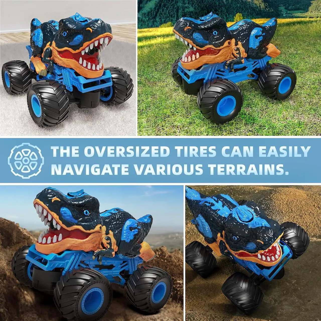 Alt view image 2 of 7 - 2.4Ghz Remote Control Dinosaur Truck for Kids 3 4 5 6 7 8 Years Old, RC Dino Car for Toddlers, Hobby RC Monster Car with Light & Sound, Spray Features, Gift for Boys Girls