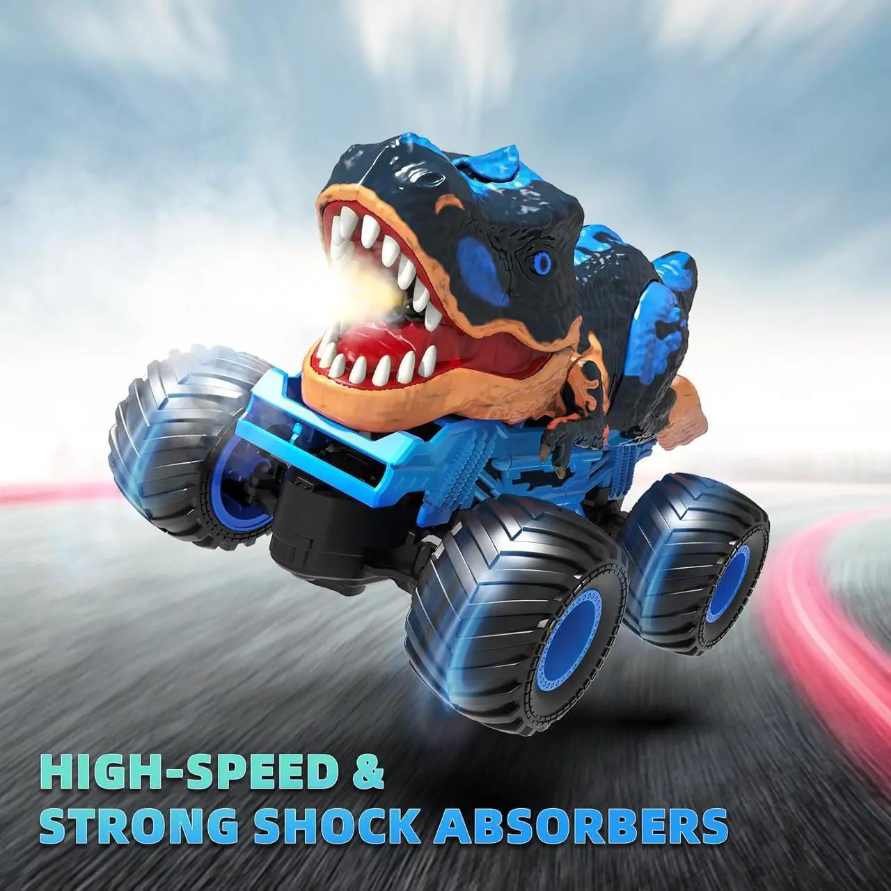 Alt view image 5 of 7 - 2.4Ghz Remote Control Dinosaur Truck for Kids 3 4 5 6 7 8 Years Old, RC Dino Car for Toddlers, Hobby RC Monster Car with Light & Sound, Spray Features, Gift for Boys Girls