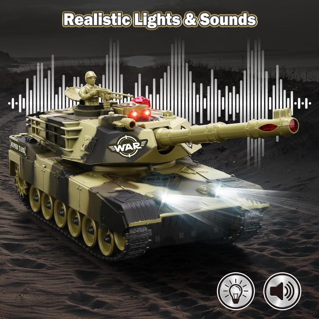 Alt view image 3 of 6 - Remote Control Tank for Boys - Kids Simulated Army Tank Toy, 1:28 Scale 8 Channels RC Tanks with Toy Soldiers, 2 Batteries, Rotating Turret & Sound, Military Toys Great Gift for Boys Age 8 9 10