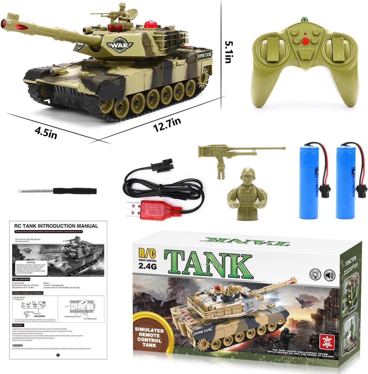Alt view image 6 of 6 - Remote Control Tank for Boys - Kids Simulated Army Tank Toy, 1:28 Scale 8 Channels RC Tanks with Toy Soldiers, 2 Batteries, Rotating Turret & Sound, Military Toys Great Gift for Boys Age 8 9 10