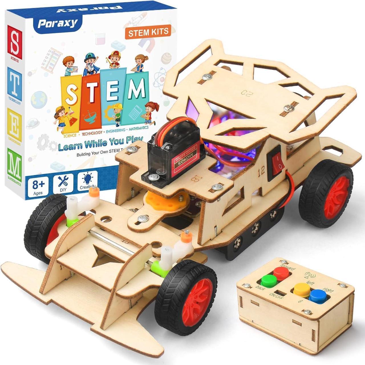 Main image of Poraxy STEM Kits for Kids Age 8-10-12, Building Remote Control Model Car, Wooden 3D Puzzles, Toys for Ages 8-13, Science Educational Projects Crafts, Gifts for 8 9 10 11 12 13 Year Old Teen Boys Girls