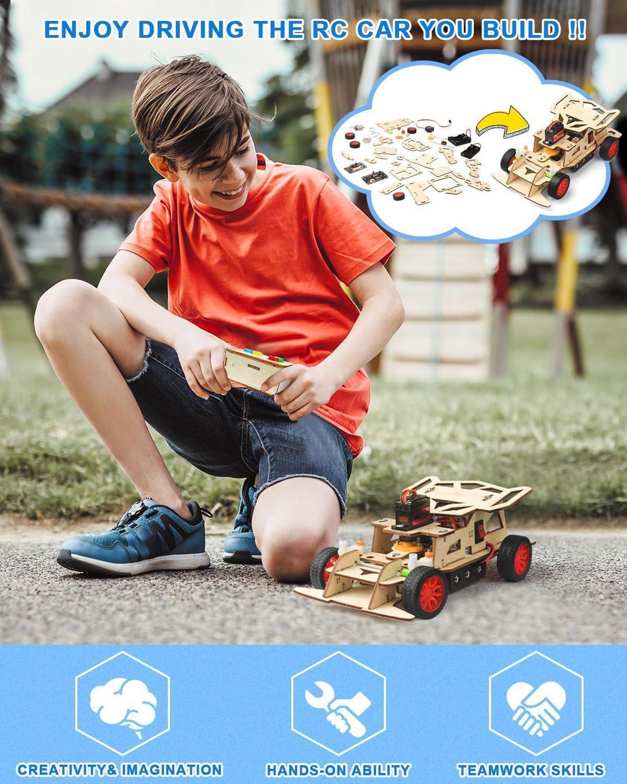 Alt view image 2 of 6 - Poraxy STEM Kits for Kids Age 8-10-12, Building Remote Control Model Car, Wooden 3D Puzzles, Toys for Ages 8-13, Science Educational Projects Crafts, Gifts for 8 9 10 11 12 13 Year Old Teen Boys Girls