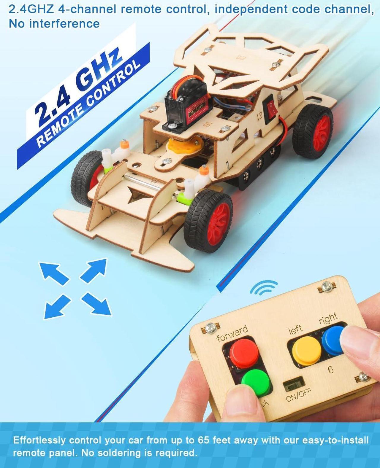 Alt view image 4 of 6 - Poraxy STEM Kits for Kids Age 8-10-12, Building Remote Control Model Car, Wooden 3D Puzzles, Toys for Ages 8-13, Science Educational Projects Crafts, Gifts for 8 9 10 11 12 13 Year Old Teen Boys Girls
