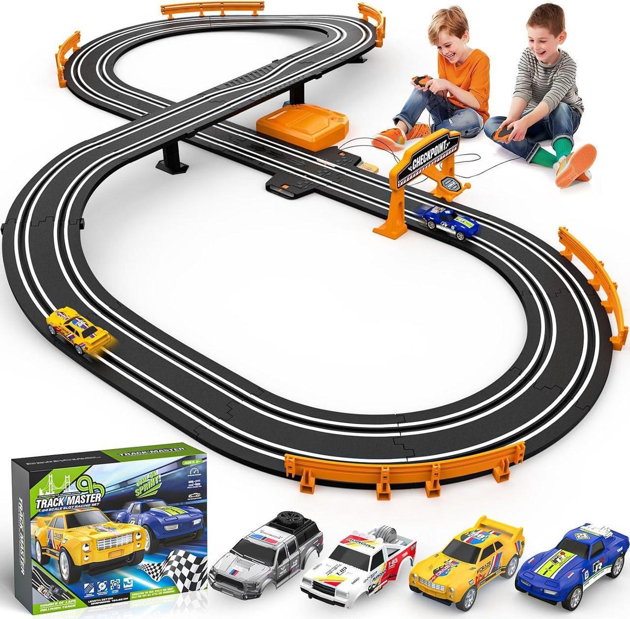 Main image of Slot Car Race Track Sets for Boys, Race Car Track with 2 High-Speed Slot Cars, Battery or Electric Car Track, Dual Racing Game Lap Counter Track Sets, Toys Gifts for Boys Girls Ages 4 5 6 7 8-12