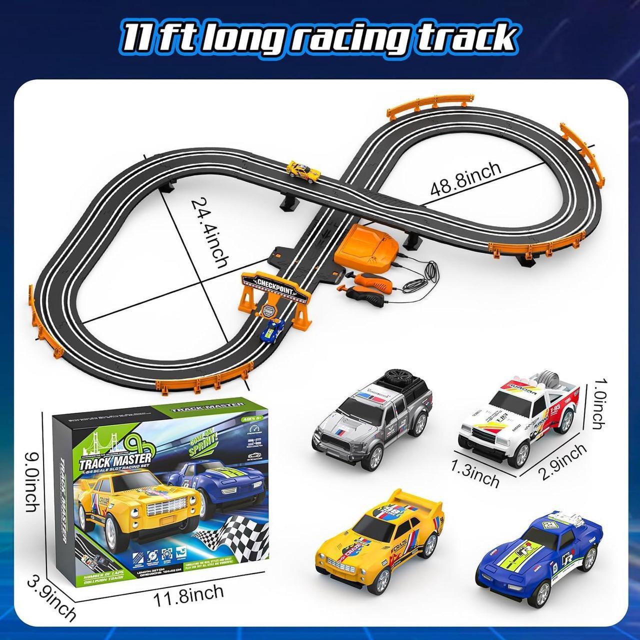 Alt view image 5 of 7 - Slot Car Race Track Sets for Boys, Race Car Track with 2 High-Speed Slot Cars, Battery or Electric Car Track, Dual Racing Game Lap Counter Track Sets, Toys Gifts for Boys Girls Ages 4 5 6 7 8-12