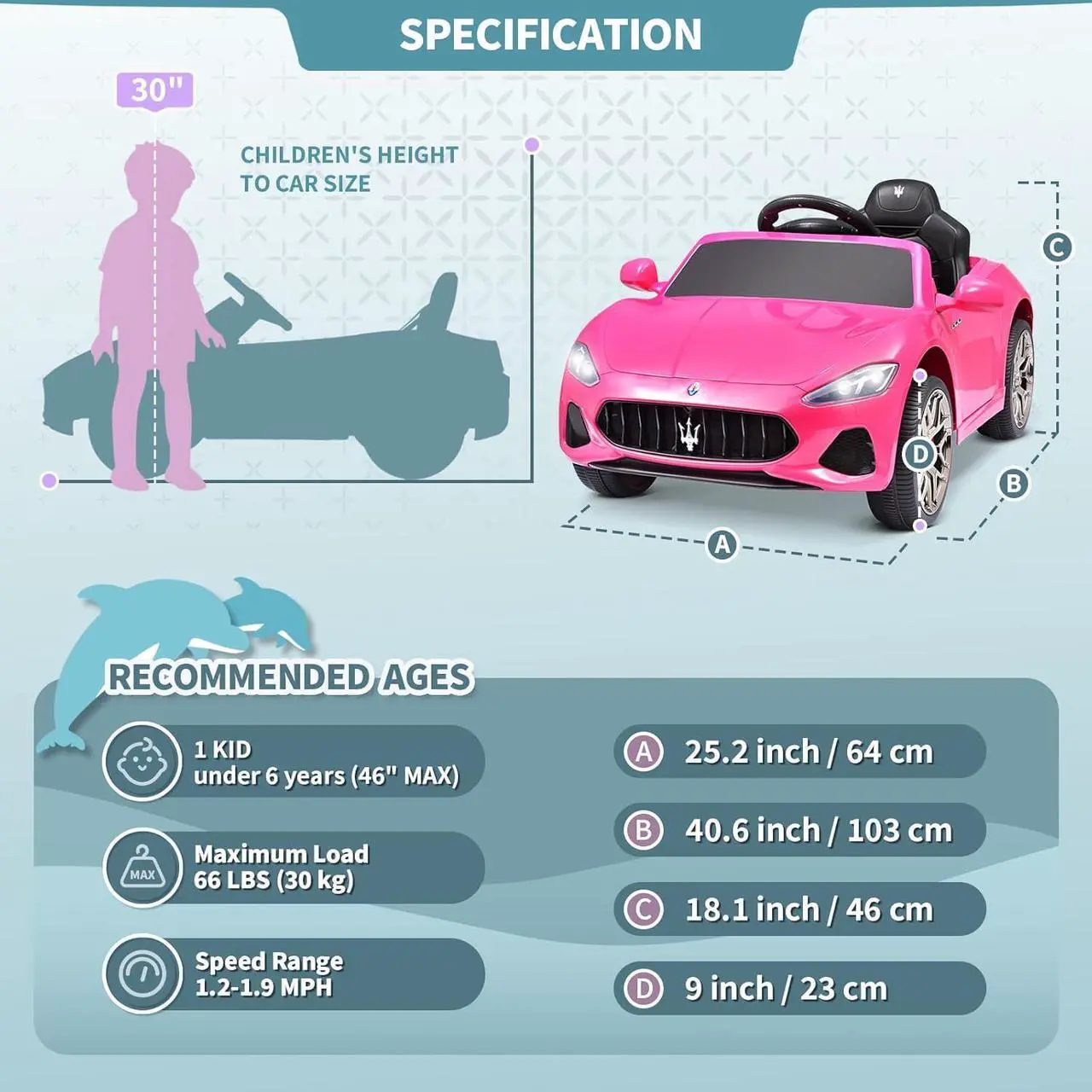 Alt view image 5 of 7 - Joywhale 12V Kids Ride on Car Licensed Maserati Battery Powered Electric Vehicle for Kids Ages 3-6, with 2.4G Remote Control, Metal Suspension, Safety Belt, Bright Headlights, Music & FM, Pink