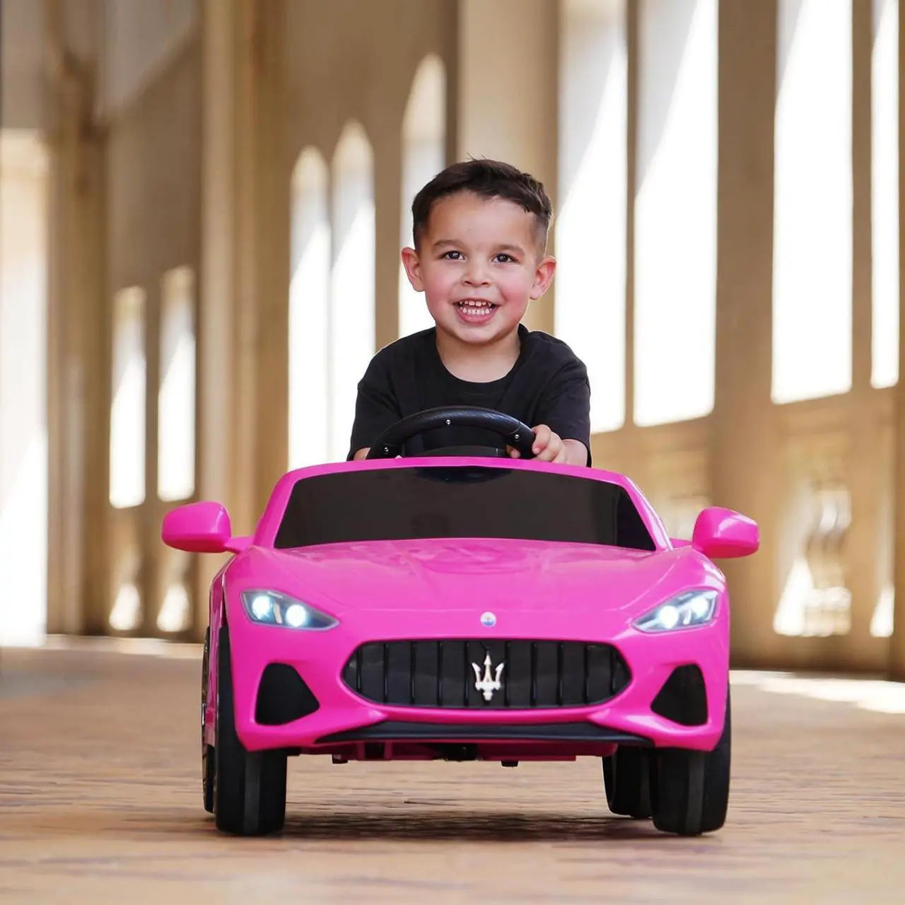 Alt view image 7 of 7 - Joywhale 12V Kids Ride on Car Licensed Maserati Battery Powered Electric Vehicle for Kids Ages 3-6, with 2.4G Remote Control, Metal Suspension, Safety Belt, Bright Headlights, Music & FM, Pink