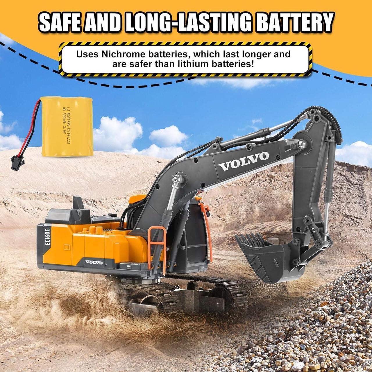 Alt view image 5 of 6 - DOUBLE E Volvo RC Excavator Remote Control Excavator Toy for Boys Full Function Construction Vehicles Toys with Shovel for Outdoor Play Sandbox Digger Toys Gifts for Kids