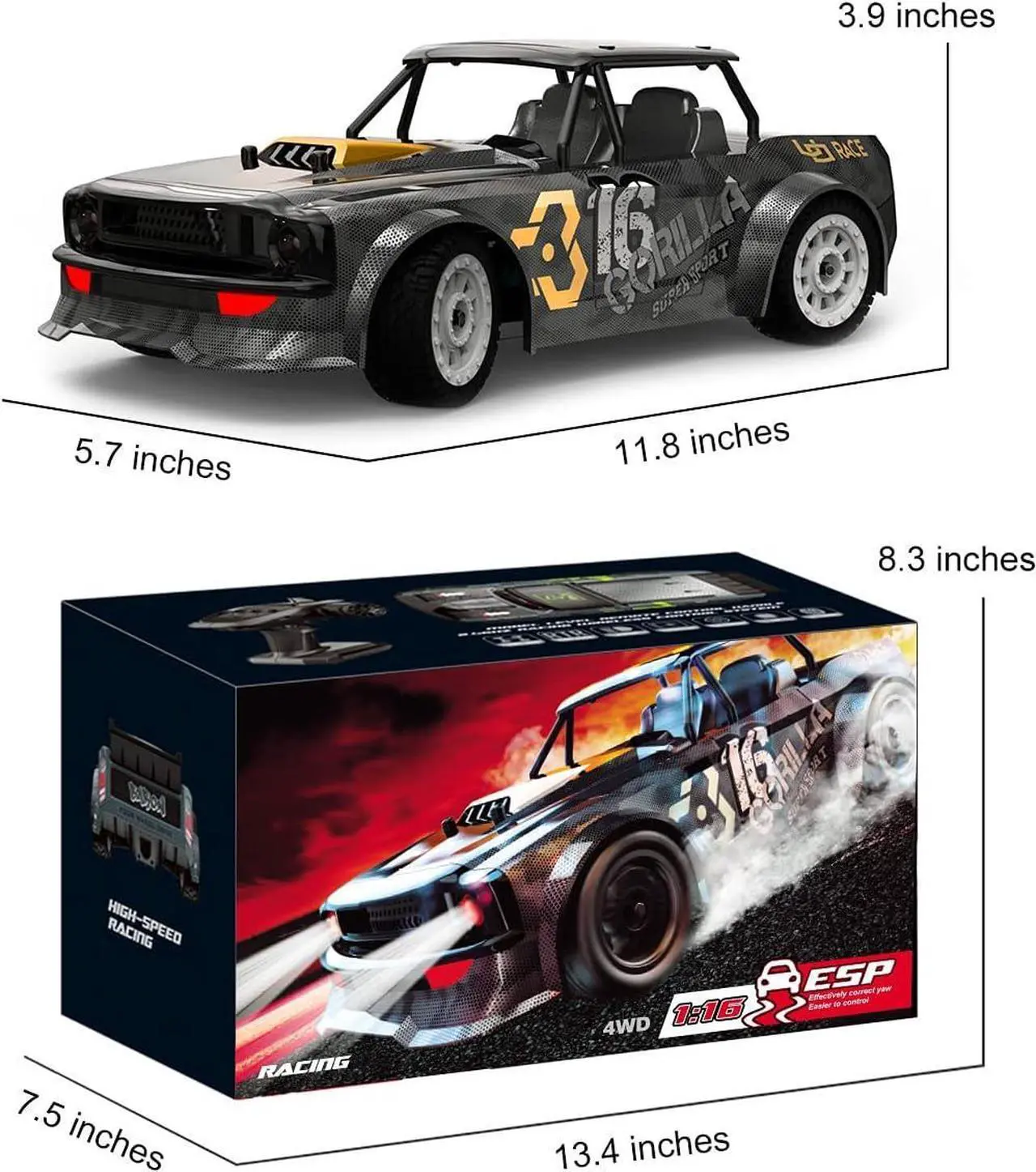 Alt view image 7 of 7 - Remote Control Car, 1/16 Scale 30KM/H High Speed Fast RC Drift Car, 2.4Ghz Steering Control Full Scale Off-Road RC Car 4X4 Monster Truck Vehicle with Lights for Kids & Adults